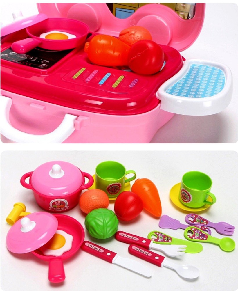 SALEOFF Portable 2 in 1 Suitcase Cooking Kitchen Pretend Play Food