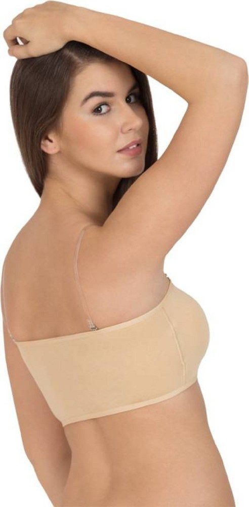 Buy GLAMORAS Womens Nylon Spandex Padded Wire Free Seamless Strapless Tube  Bandeau Back Hook Bra with Removable Pads, Free Size (Light Pink) at