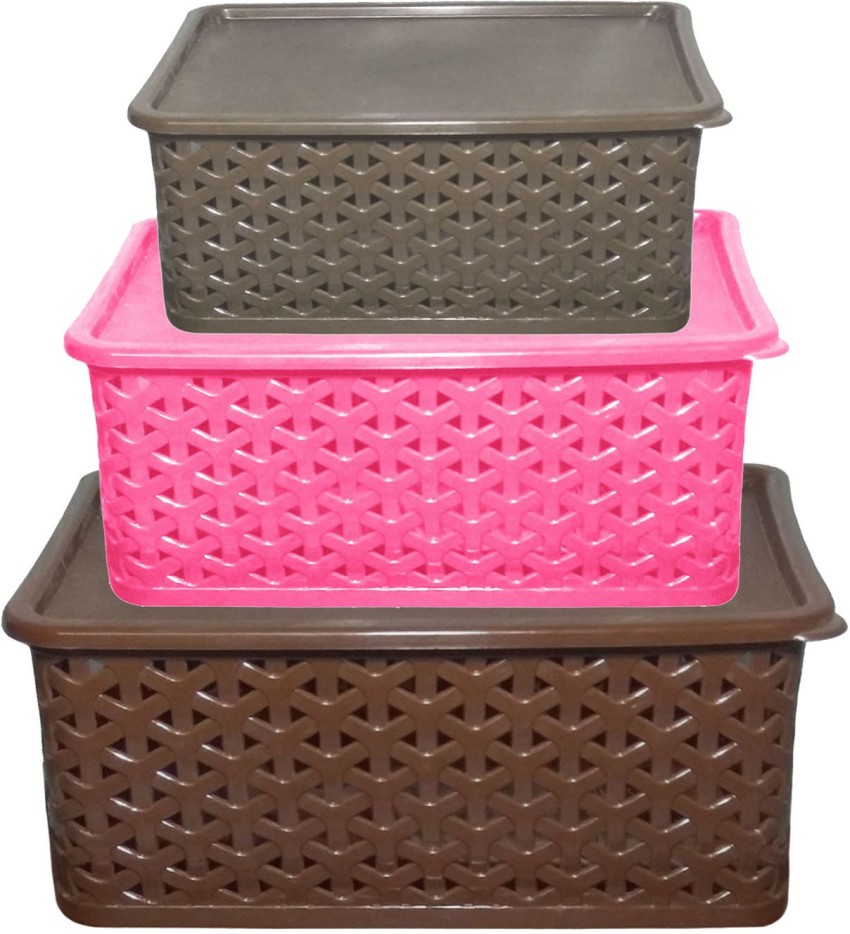 Kuber Industries Unbreakable Plastic Basket|Storage Basket With Lid|Fruit  Basket For Kitchen|Vegetable Basket For Storage|Pack of 3|MULTI Small