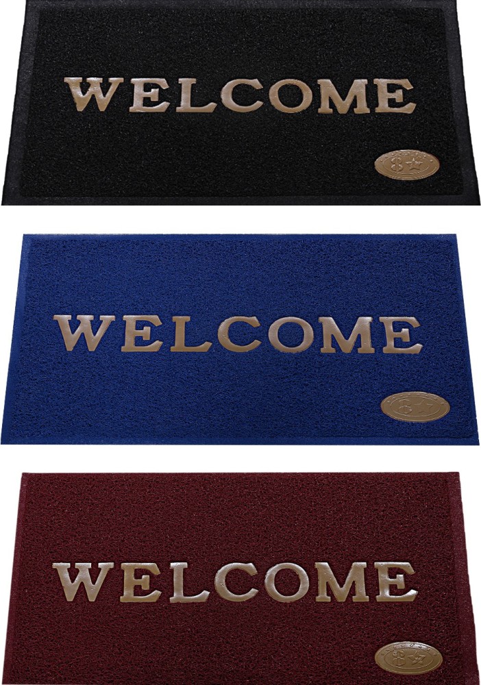 Kuber Industries PVC Anti Skid Welcome Door Mat (Blue) -CTLTC11177