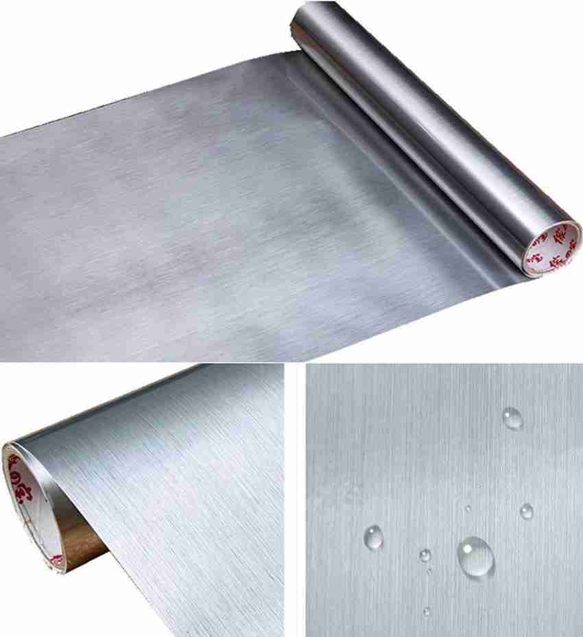 Cre8tive 24 inch x 118 inch Wide Silver Aluminum Foil Contact Paper Peel and Stick Waterproof Oil Proof Stainless Steel Wallpaper Heat Resistant for