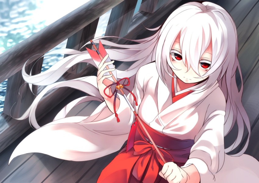 Lexica - Anime girl, 18+, White Hair, red Eye, shine eye, angel, looking at  viewer, black clother