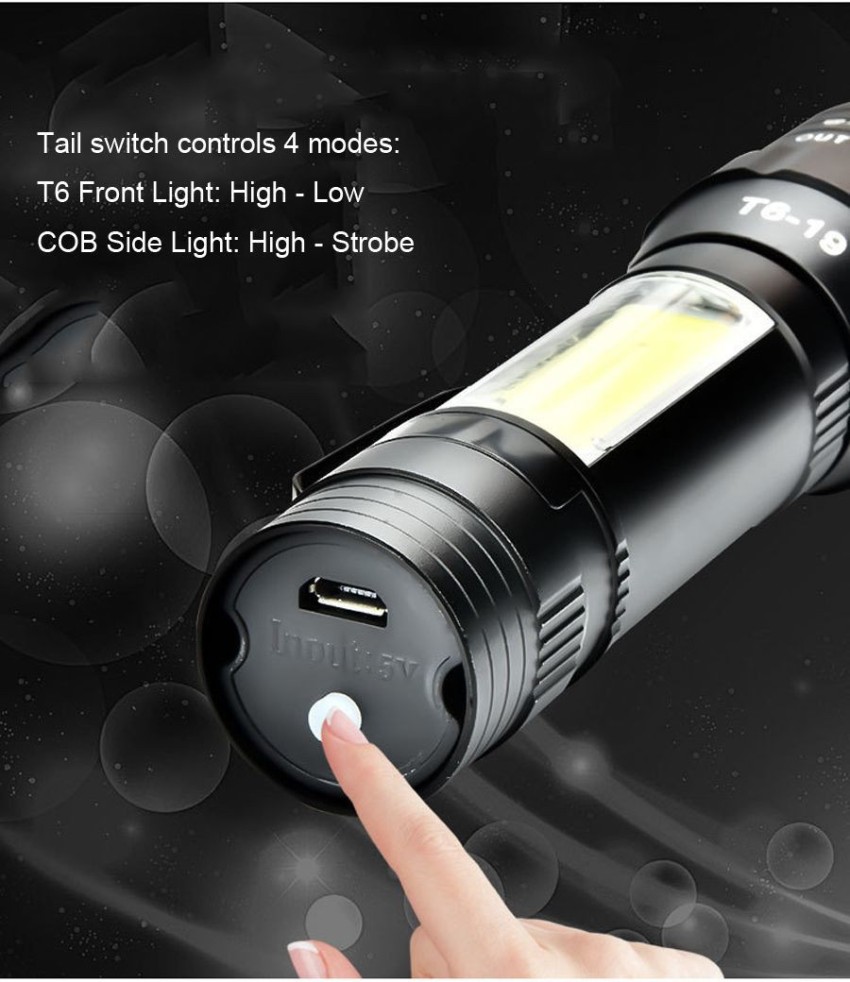 Flashlight Lampe torche tactique COB LED XPE T6 Lampes de poche zoomables  Torche de poche étanche Charge USB Lampe de travail Éclairage d\'urgence 