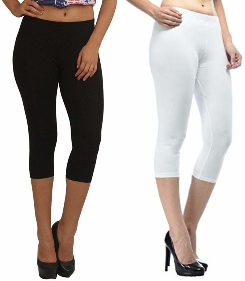 FIRMED STRING PERFECT FIT Cotton Capri Leggings Women Black, White Capri -  Buy FIRMED STRING PERFECT FIT Cotton Capri Leggings Women Black, White Capri  Online at Best Prices in India