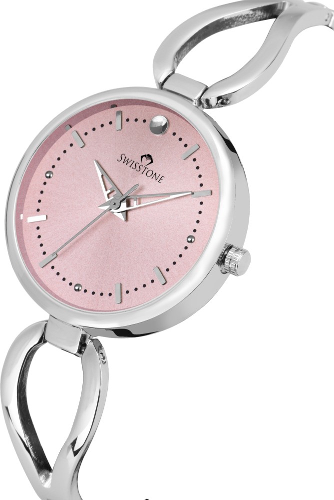 Swisstone analogue pink dial silver hotsell plated bracelet women's wrist watch