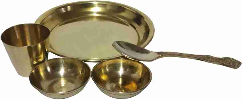 Metals Brass puja Set,Combo (10) Items for laddu gopal bhog/thali Lota roli  chawal katori pooja itmes