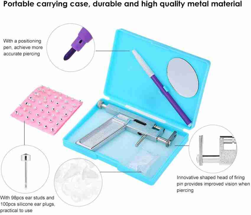 2 Colours Professional Painless Body Piercing Tool Nose Navel Ear Hole  Piercing Gun With 98 Pcs Studs Tool Kit Sets