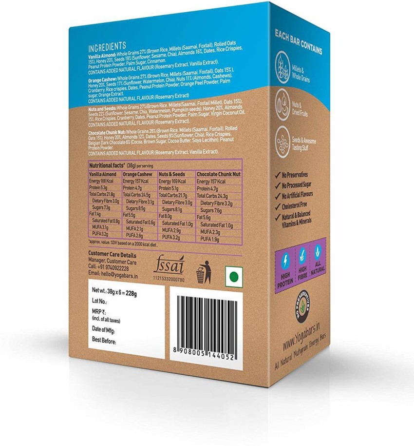 Yogabar Multigrain Energy Bars Variety Flavors Box Price in India