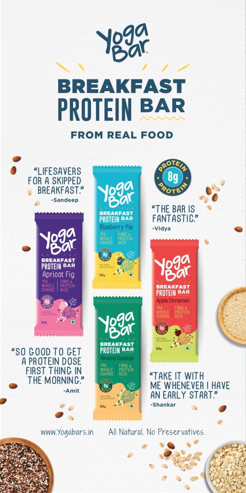 Yogabar Breakfast Bars Variety Pack, Daily Protein Snack, High Energy &  Nutrition Bars, 8g Protein & 7g Fibre Protein Bars, Pack of 6 x 50g  Energy Bars