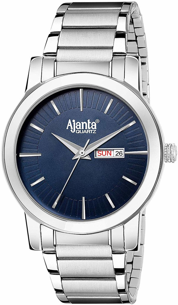 AJANTA QUARTZ AQ502 BS SS Blue Blue Day Date Dial Analogue Watch