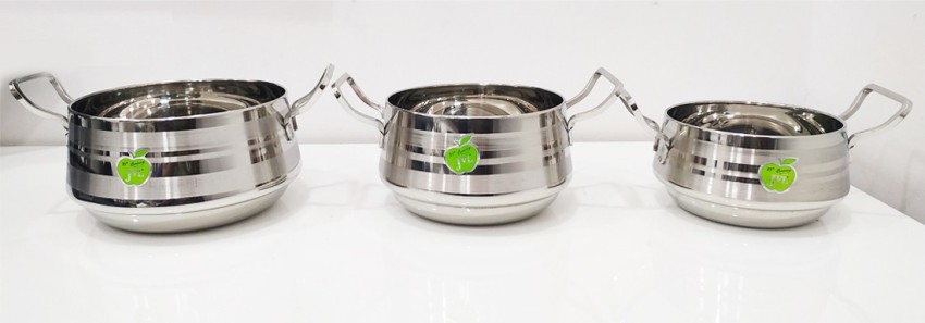  Sumeet Stainless Steel with Copper Bottom Cook and Serve  Essential Handi with Lid - Set of 3 Pcs (1.1 LTR, 1.6 LTR, 2.1 LTR): Home &  Kitchen