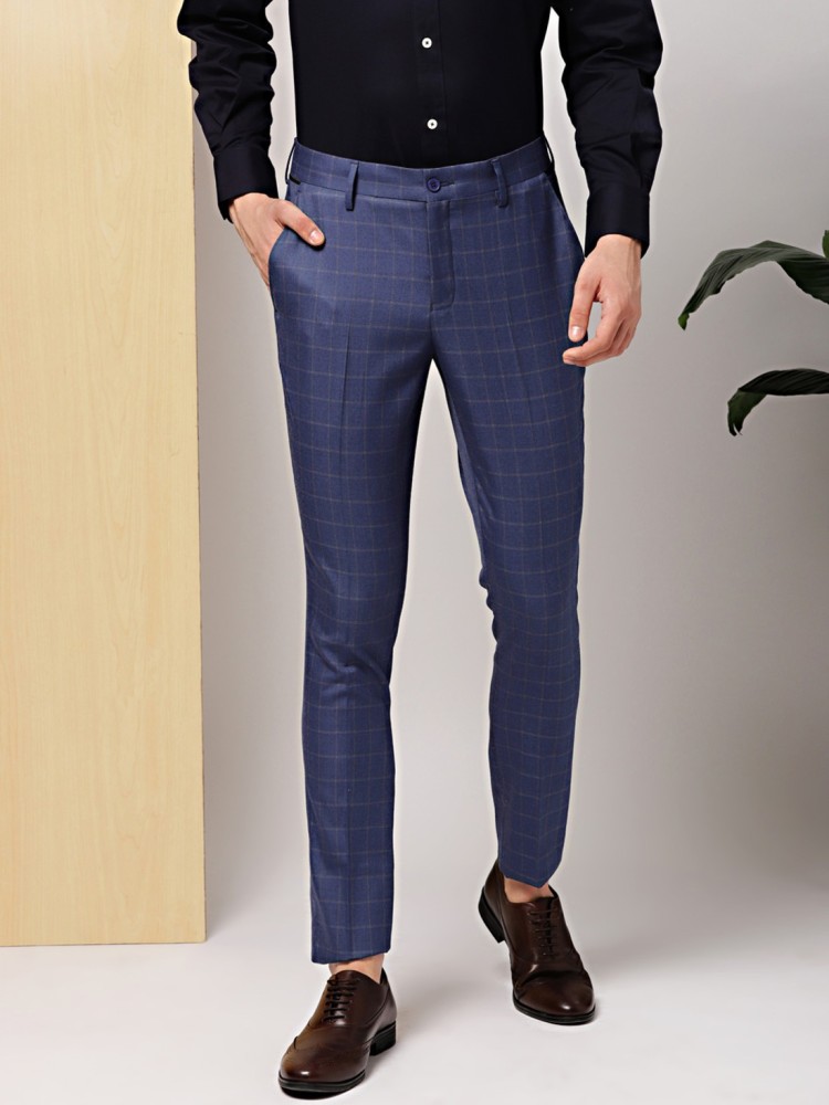 Buy INVICTUS Men Black  Blue Slim Fit Checked Formal Trousers  Trousers  for Men 2314239  Myntra