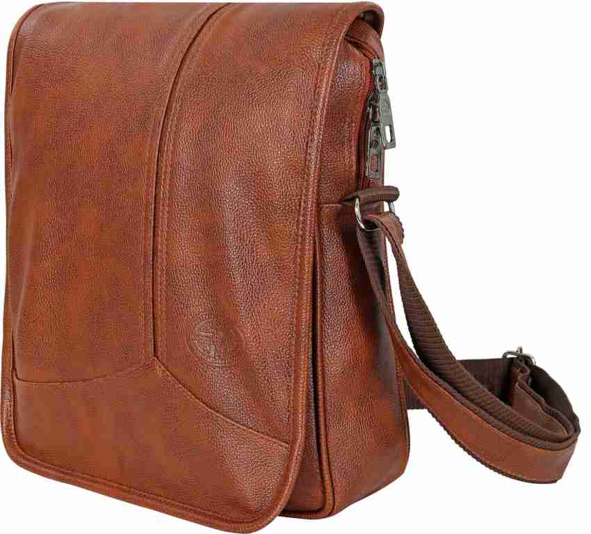 SB Tan Sling Bag PU Leather Long Flap Cross Body Sling Bag Travel