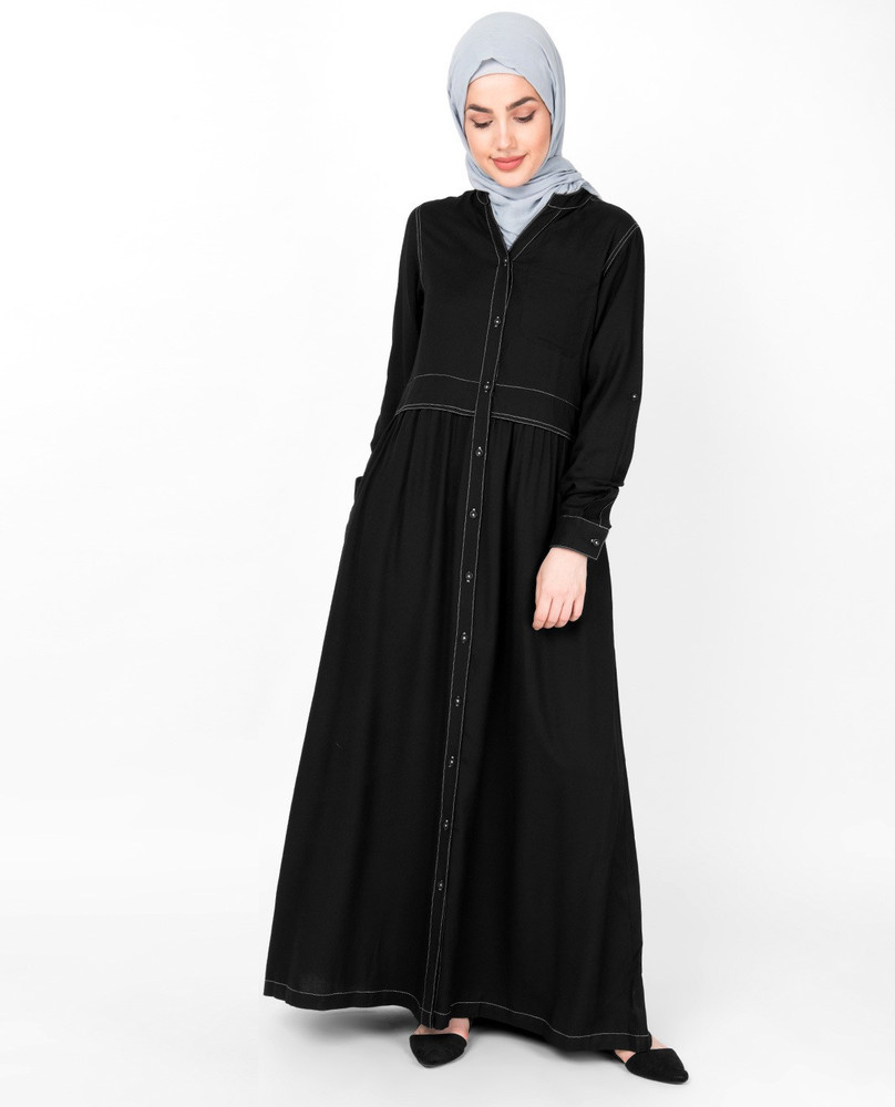 SILK ROUTE London Black Gathered Front Open Abaya Women Height 5 0