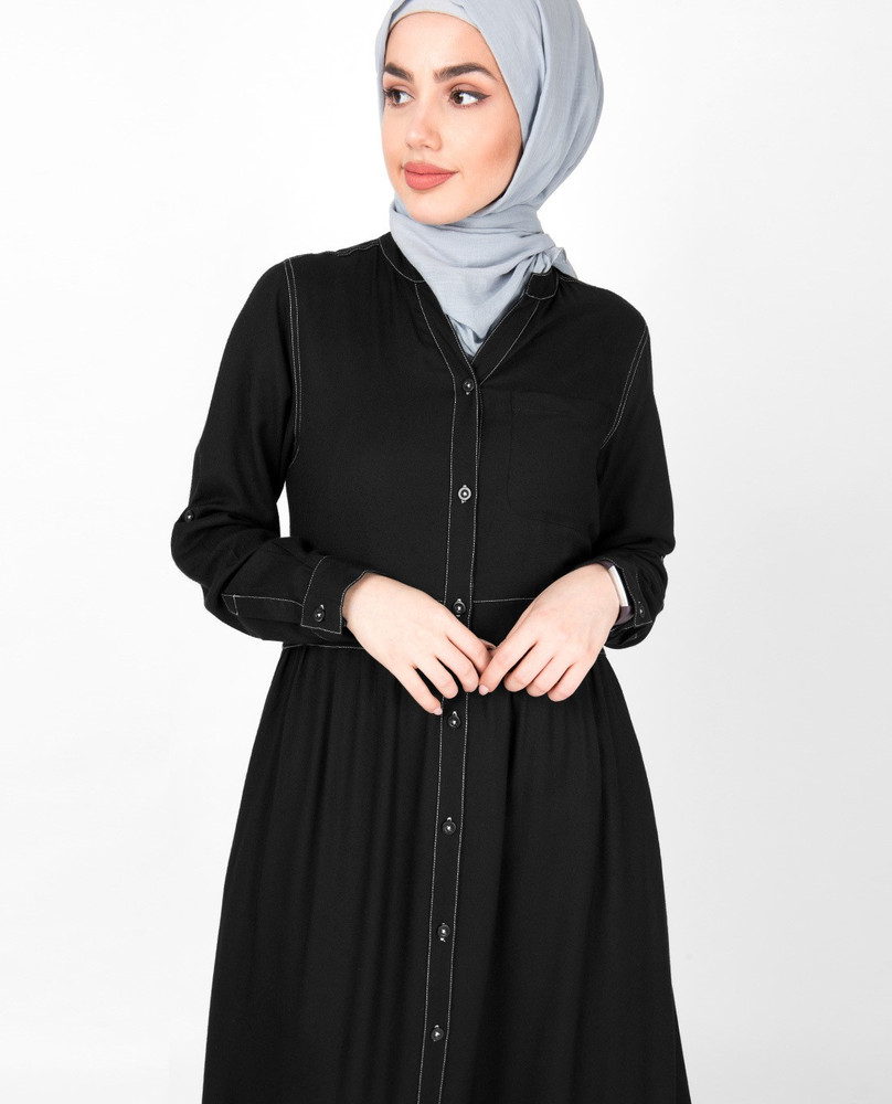 SILK ROUTE London Black Gathered Front Open Abaya Women Height 5 0