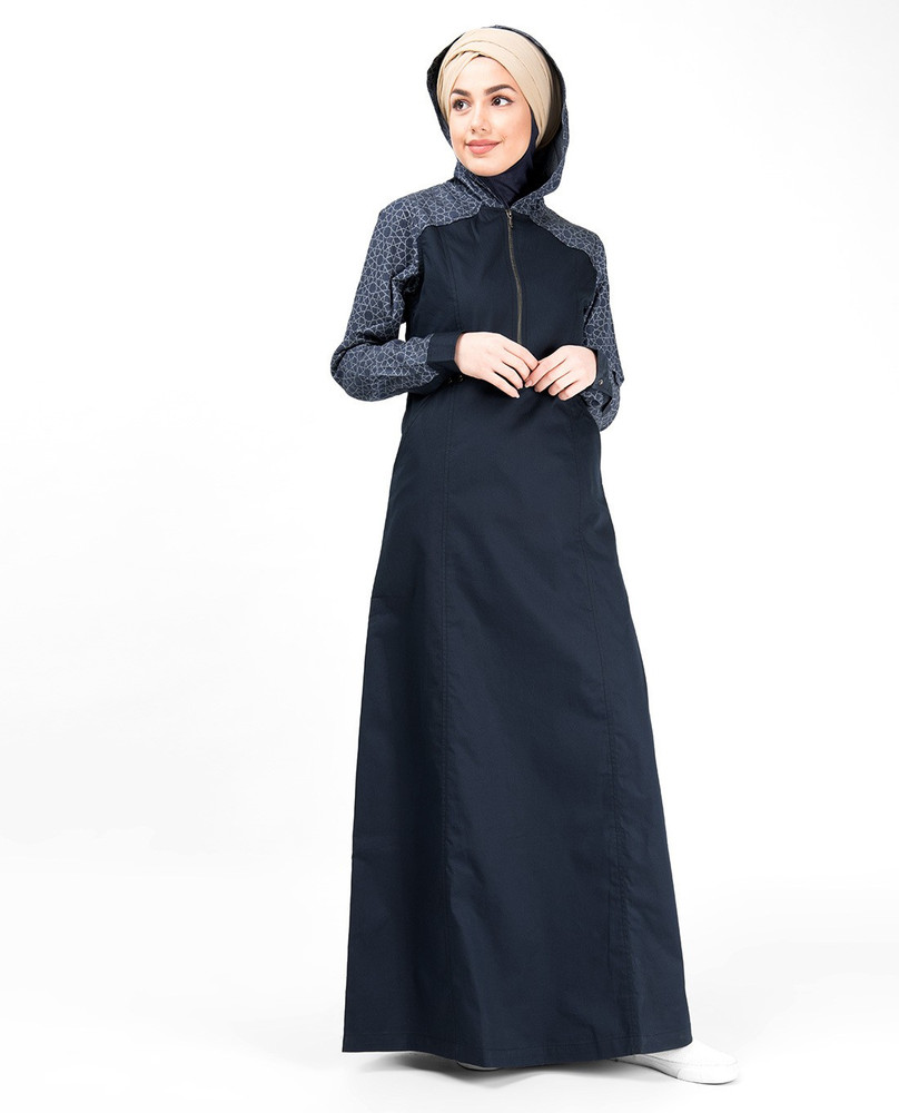 SILK ROUTE London Blue Denim Hoodie Printed Abaya Women Height 5 0