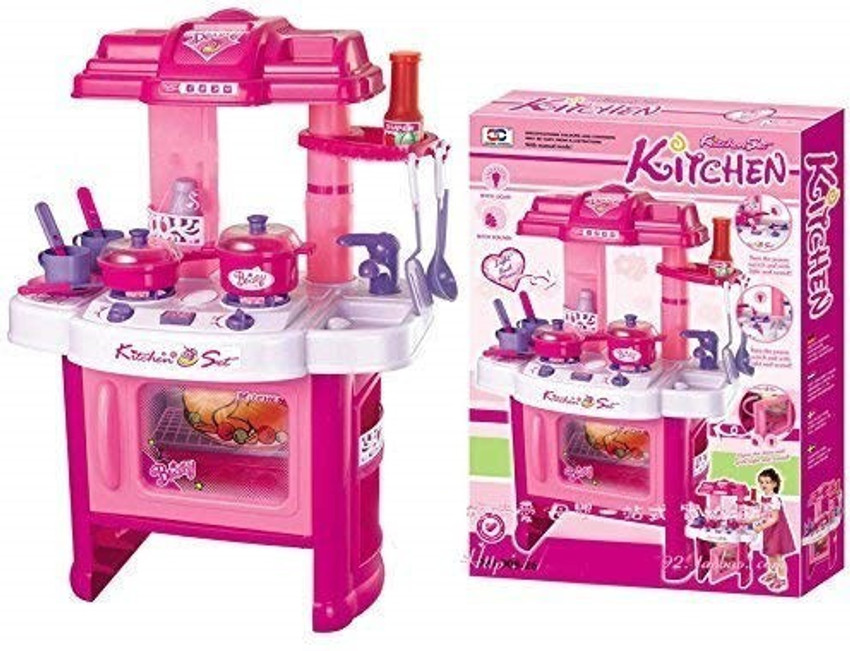 jmv Big Kitchen Cook Set Toy Kids Play Kitchen Set pink color