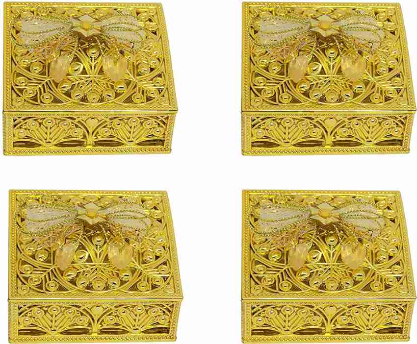 Confidence Storage Box Use For Small Jewelry And Dry Fruit Sweets Also Use  as Return Gift , Golden , Pack 1 storage box Vanity Box Price in India -  Buy Confidence Storage