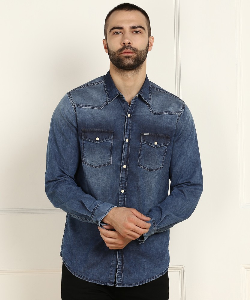 Pepe Jeans Men Solid Casual Blue Shirt Buy 000denim Pepe Jeans Men Solid Casual Blue Shirt Online at Best Prices in India Flipkart