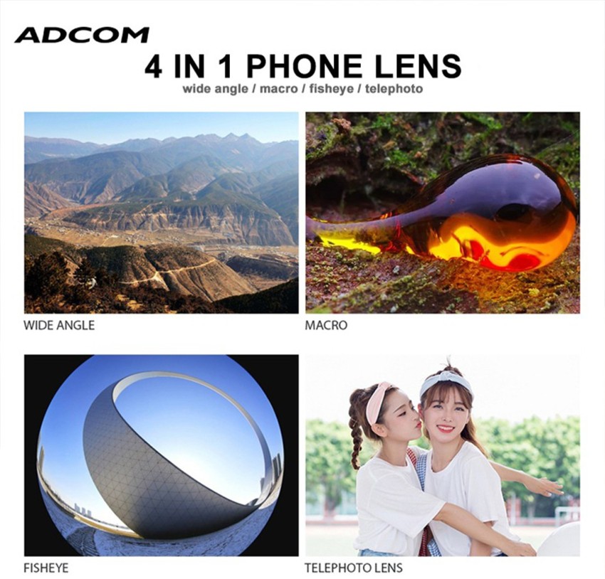 Adcom Full Screen Wide Angle Clip On Mobile Phone Camera Lens - Compatible  with All iPhone & Android Smartphones (Black)