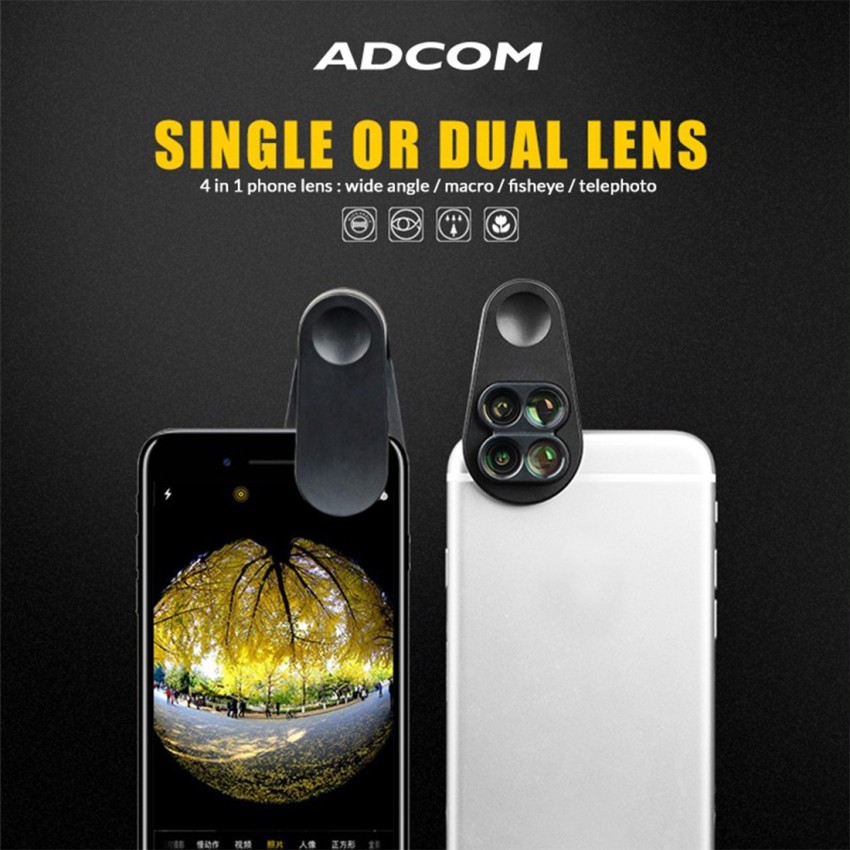 ADCOM Professional 4 in 1 Mobile Phone Camera Lens Kit – 110° Wide Angle  Lens + 1.5x Telephoto Lens + 165° Fisheye Lens + 10x Macro Lens - Universal  Clip On Cell