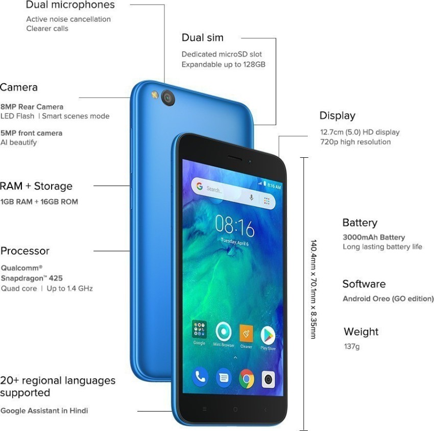 Blue 1000 Pixels Redmi Mobile Phones, Memory Size: 16GB, Screen Size: 5.5  Inch at Rs 5999 in New Delhi