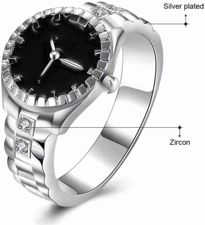 SYGA Ring Silver Plated Zircon Round Finger Ring Watch Size 9