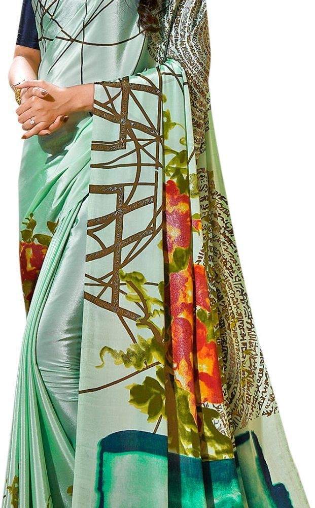 Buy Jaanvi Fashion Digital Print Bollywood Crepe Green Sarees Online @ Best  Price In India