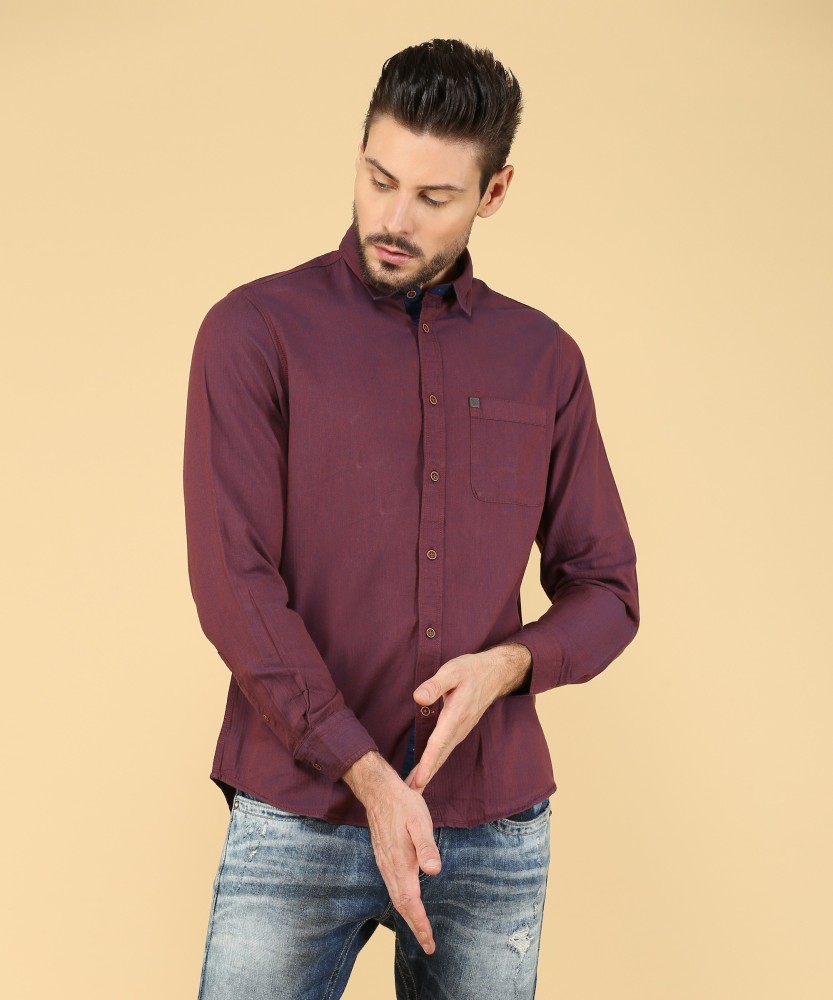 Arrow Blue Jean Company Men Self Design Casual Purple Shirt - Buy