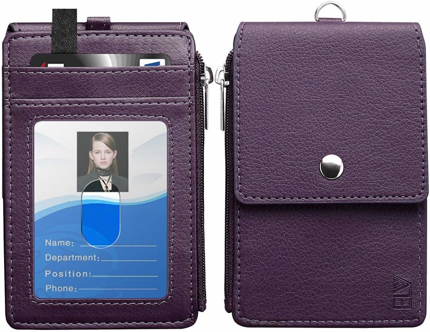 Badge Holder with Zipper, ELV PU Leather ID Badge Card Holder Wallet with 5  Card Slots 1 Side RFID 
