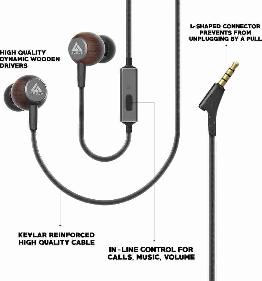 Refurbished Boult Audio BassBuds Oak Pure Wood Wired Headset with