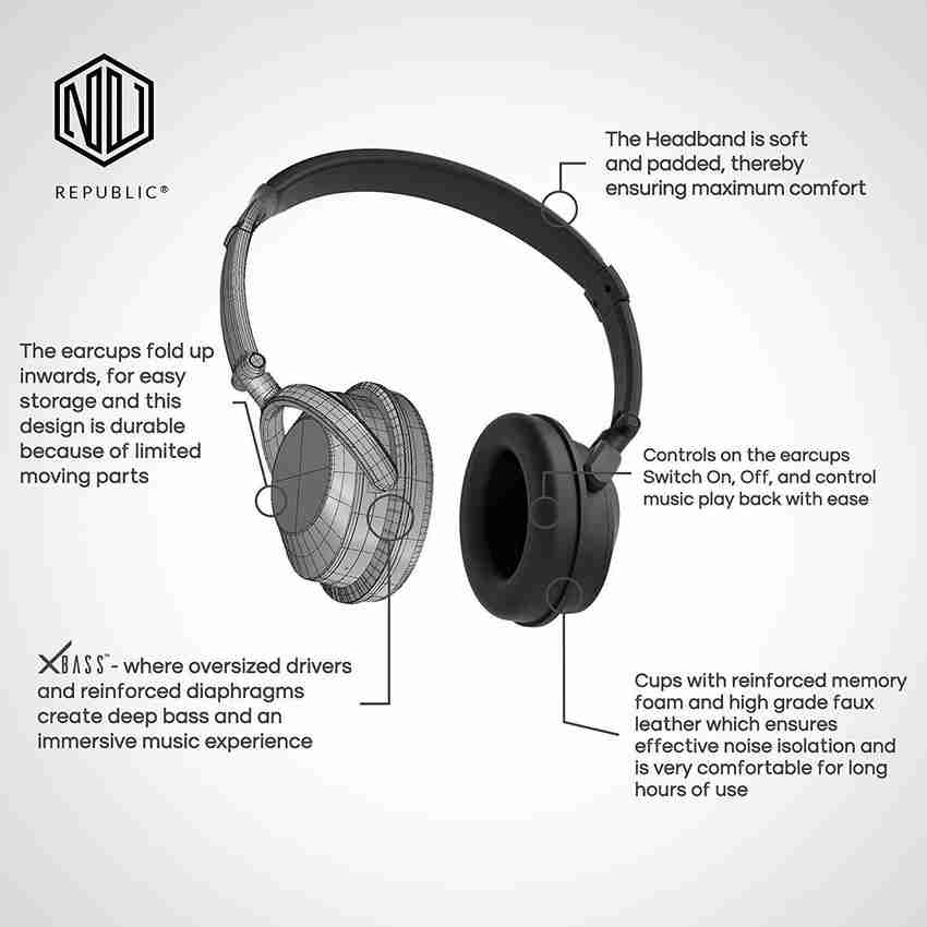 Nu Republic Funx 2 Over Ear Wireless Headphones X Bass Black
