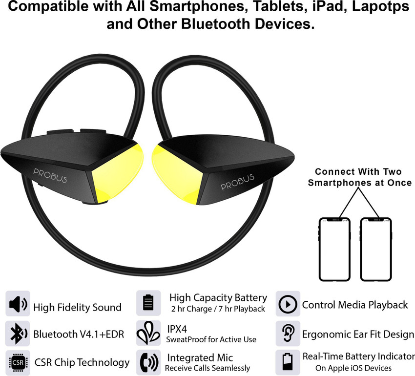 Probus PB2BL Wireless Sports Bluetooth Earphone Extra Bass Bluetooth Headset