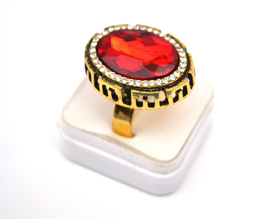 GLOWISH New Design Gold Color oxidized red stone ring Metal Ring