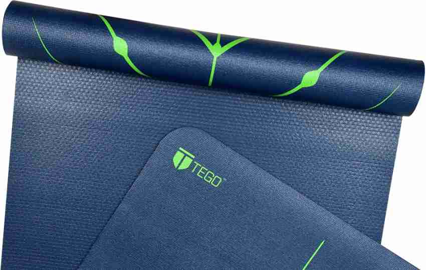 Tego Stance Reversible 6 mm Yoga Mat with GuildAlign (With Bag) - Navy Blue  and Green