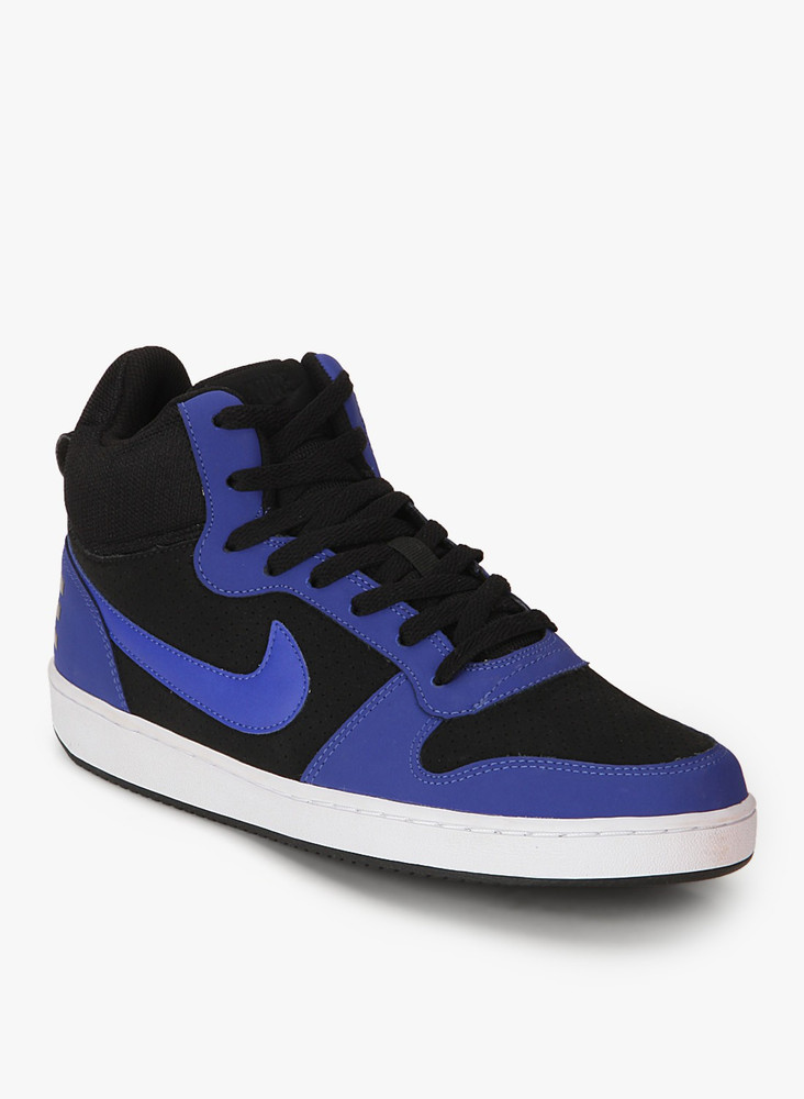 black and blue nike hightops