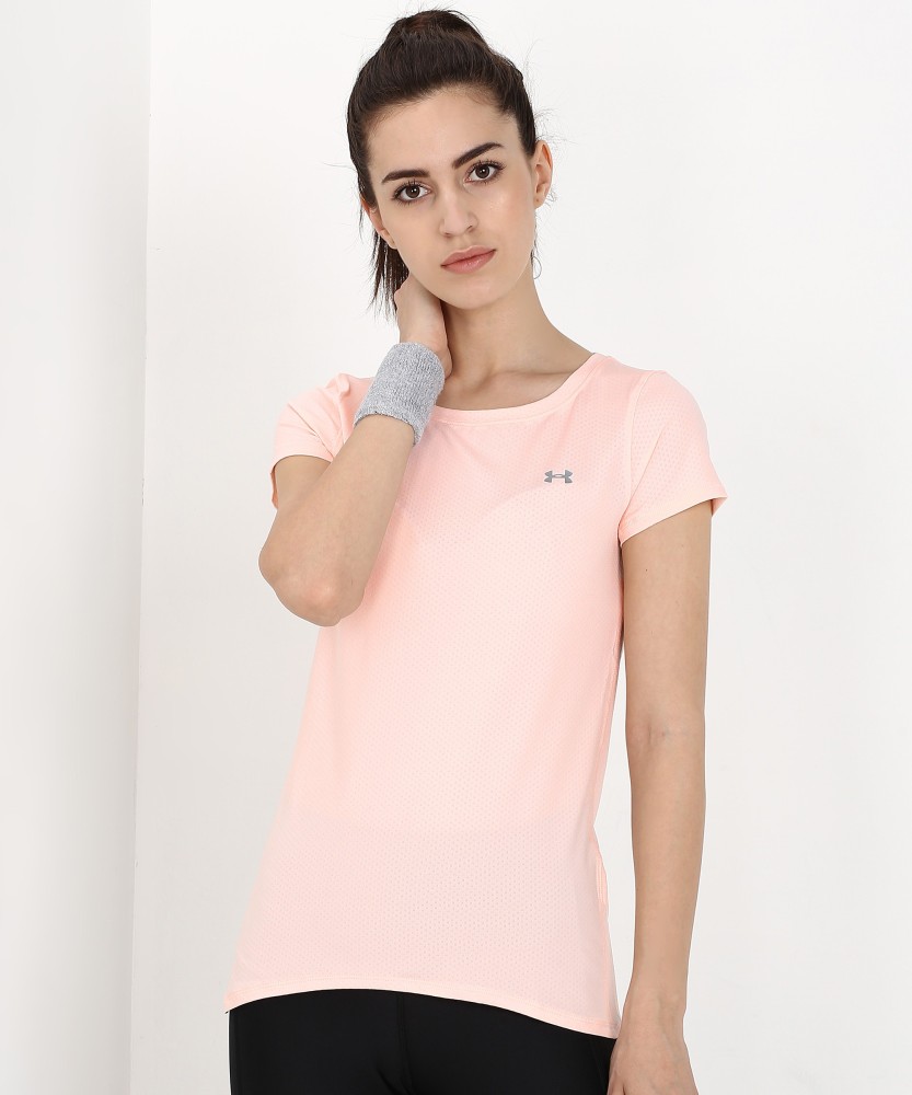 UNDER ARMOUR Self Design Women Round Neck Pink T-Shirt - Buy UNDER ARMOUR  Self Design Women Round Neck Pink T-Shirt Online at Best Prices in India