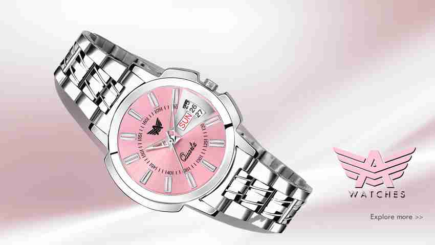 ABREXO Abx4055 Pink Dial Silver Bracelet Day Date Functioning