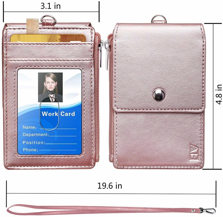 Badge Holder with Zipper, ELV PU Leather ID Badge Card Holder Wallet with 5  Card Slots 1 Side RFID 