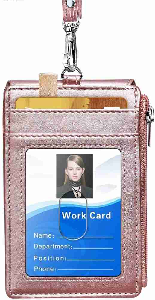 Badge Holder with Zipper, ELV PU Leather ID Badge Card Holder
