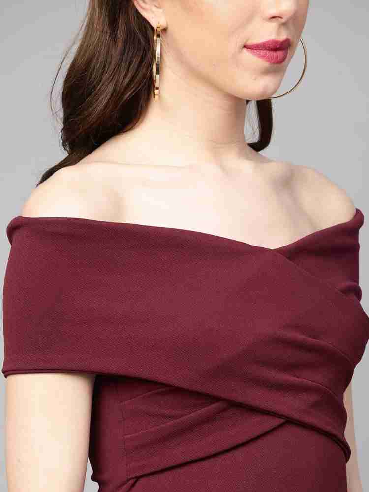 Myntra Athena Women Burgundy Solid Maxi Dress