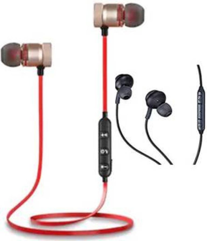 Red and black online bluetooth earbuds