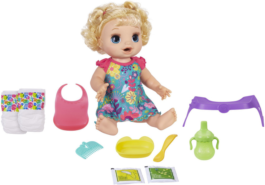 Baby Alive Happy Hungry Baby Blond Curly Hair Doll Eats Poops
