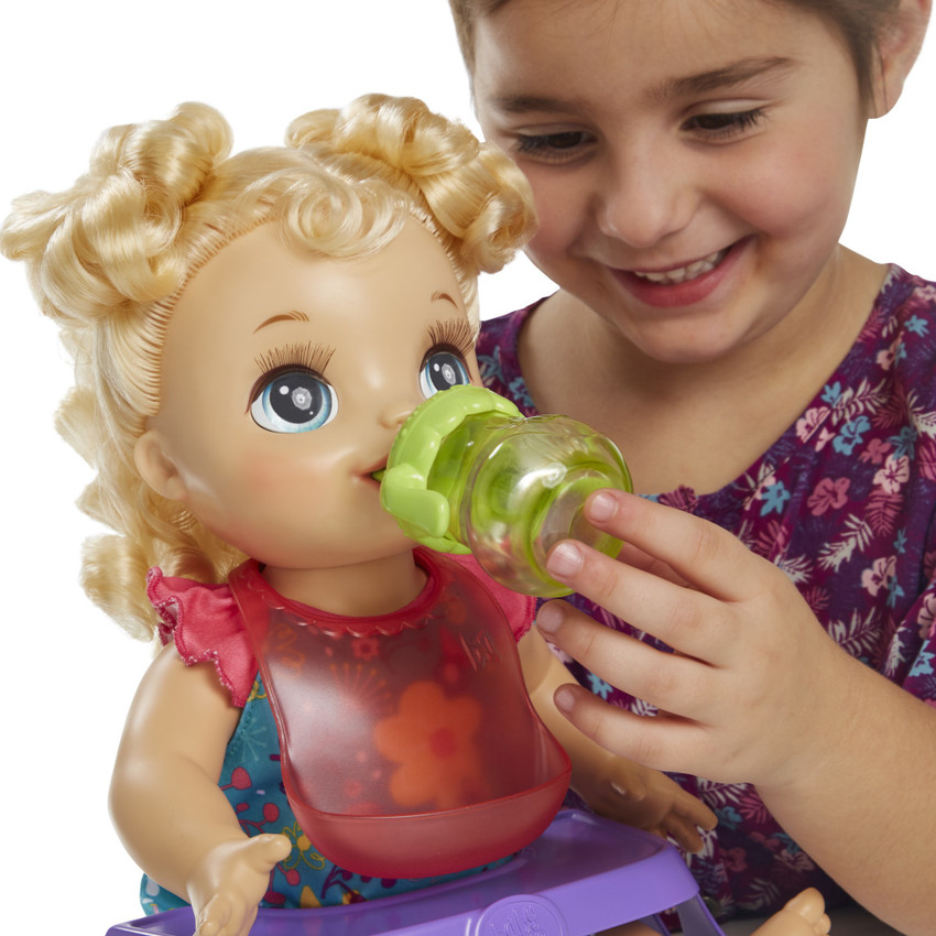 Baby Alive Happy Hungry Baby Blond Curly Hair Doll Eats Poops