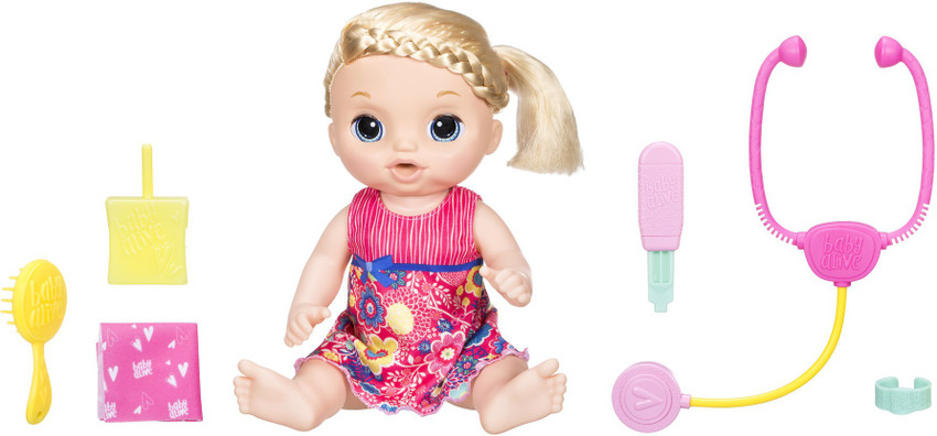 Baby Alive Sweet Tears Baby Blonde Baby Doll Dress Stethoscope thermometer and more