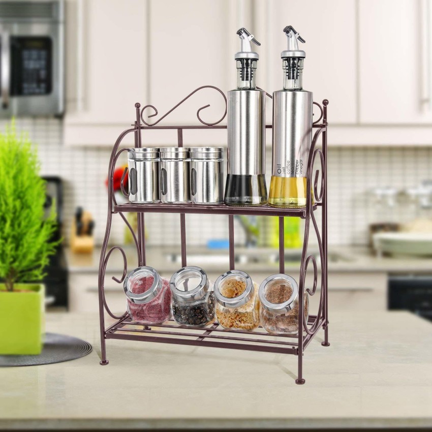 PRITI Can Kitchen Rack Iron 2 Tier Wrought and Cast Iron Spice