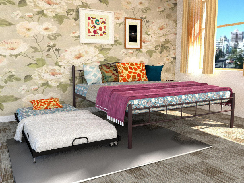 FurnitureKraft Bacoor Trundle Metal Single Bed Price in India
