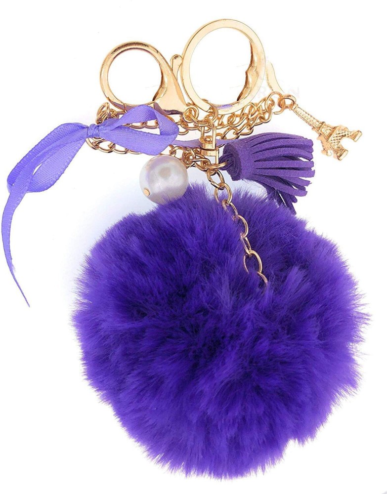 Minjieyu Faux Rabbit Fur Pom Pom Fluffy Puff Ball Bowknot Car Bag Key Chain Ring Keychain, Women's, Size: One size, Purple