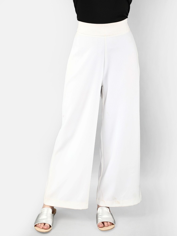 Buy Saadhvi Women White Solid Crepe Trousers Online at Best Prices in India   JioMart