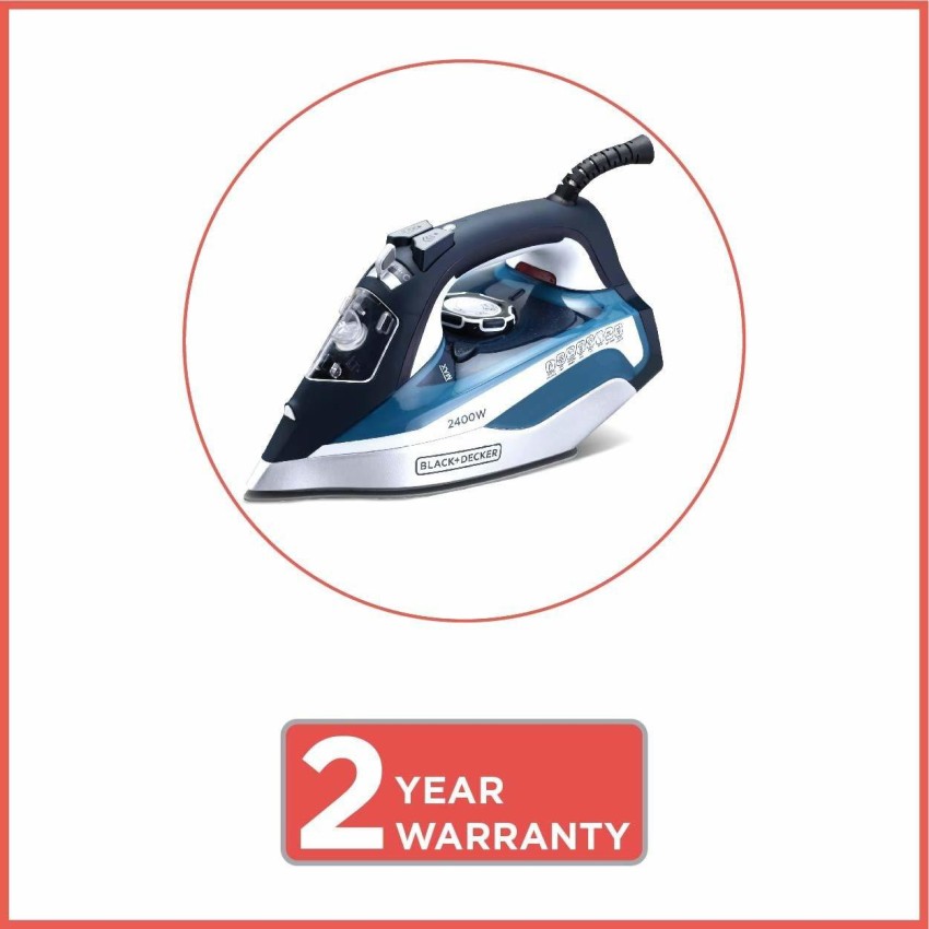 Black + Decker Steam Iron Press 2400-Watt with Auto Shut Off and Ceramic  Sole Plate Coating (Blue)